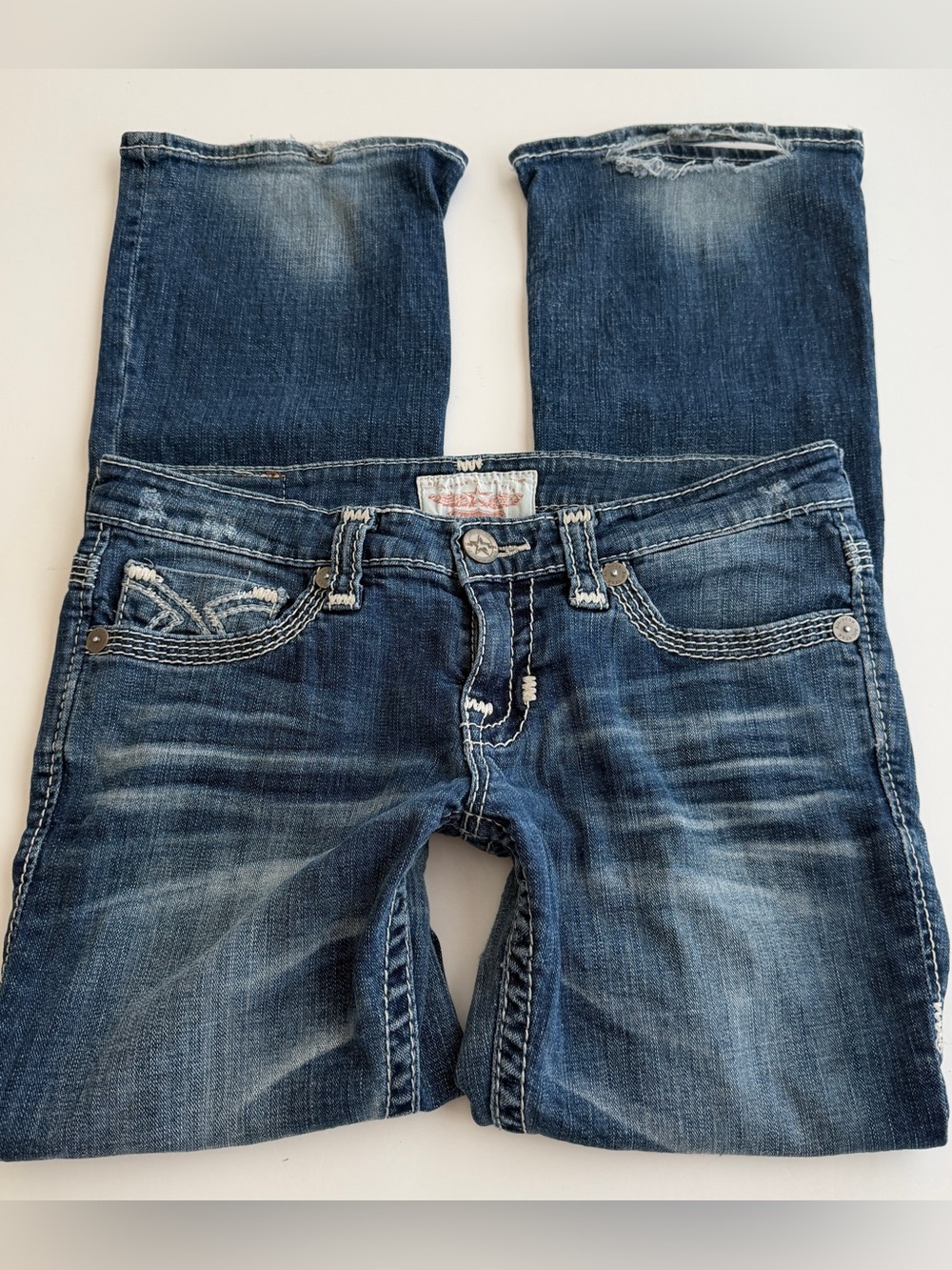 Y2K Big Star Liv Bootcut Jeans Women’s 29S Dark Wash Low Rise Distressed Denim